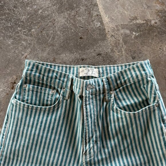 Free People Denim - Free People High Waisted Wide Leg Green Striped Jeans